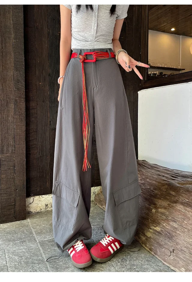 2025 Fall Euro Style Wide - Leg Cargo Pants for Women Detail
