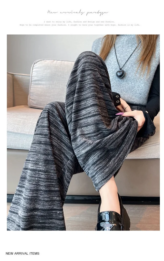Autumn Winter New Lazy Snowflake Striped High - Waisted Wide - Leg Pants Detail