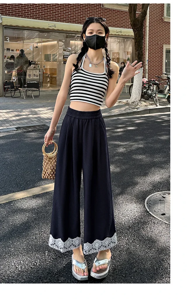 Women's 2025 Spring Lace Wide-leg Pants Detail