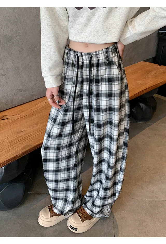 Women's 2025 Fall High-Waist Drawstring Plaid Pants Detail