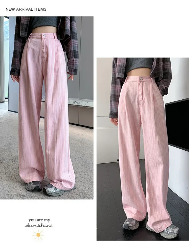 2025 Blue Striped Wide-Leg Pants for Pear-shaped Women Detail
