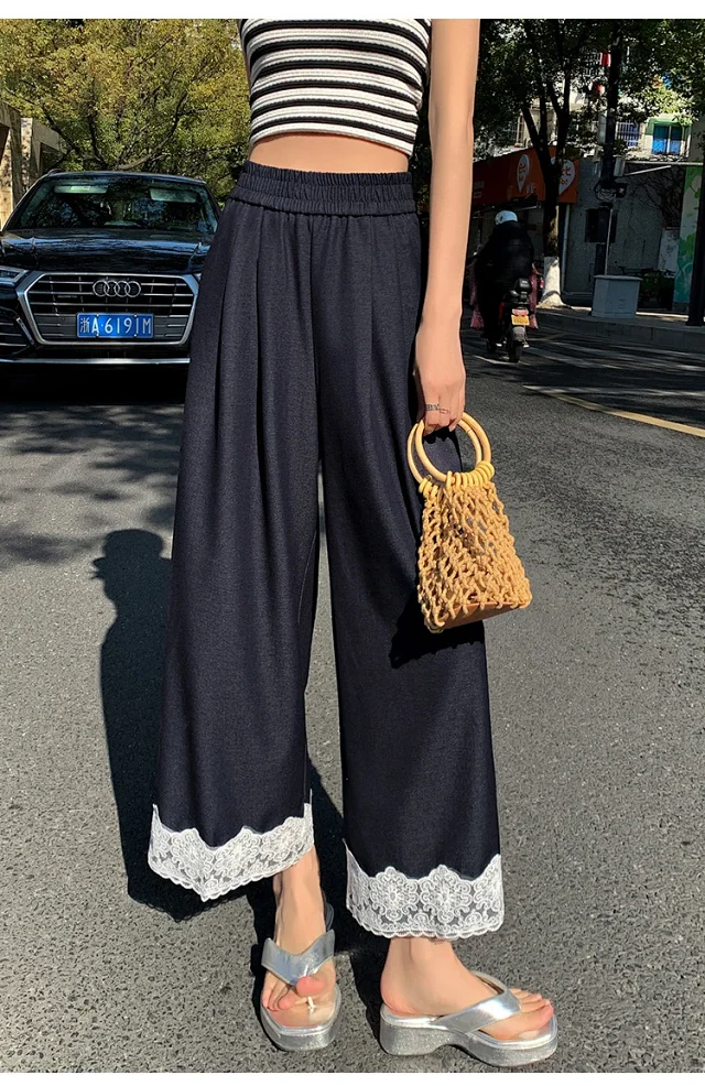 Women's 2025 Spring Lace Wide-leg Pants Detail