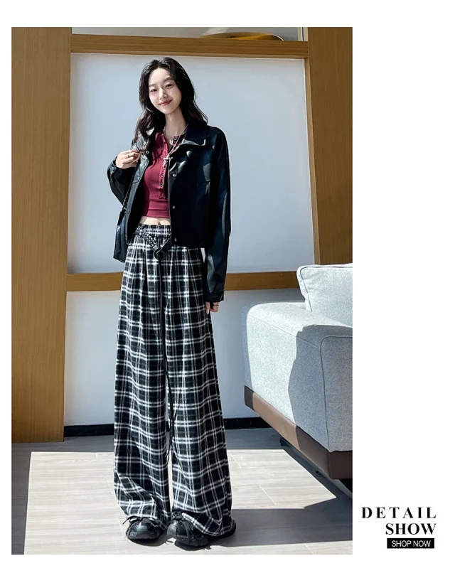 2025 Women's Plaid Wide-Leg Pants Detail