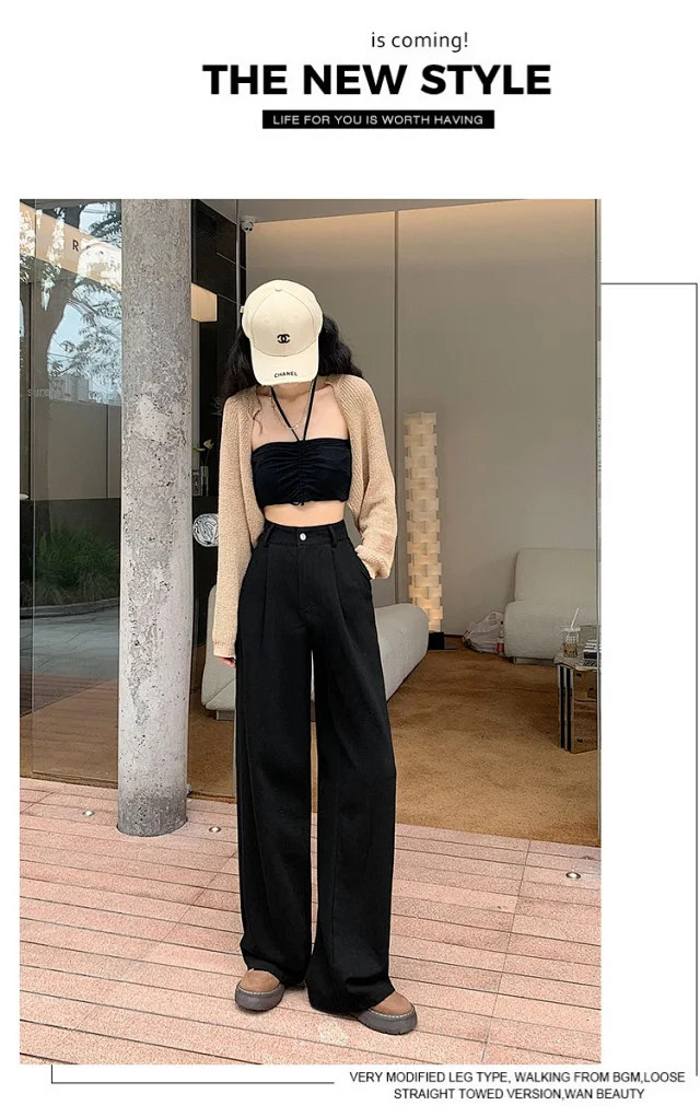 2025 Blue Striped Wide-Leg Pants for Pear-shaped Women Detail