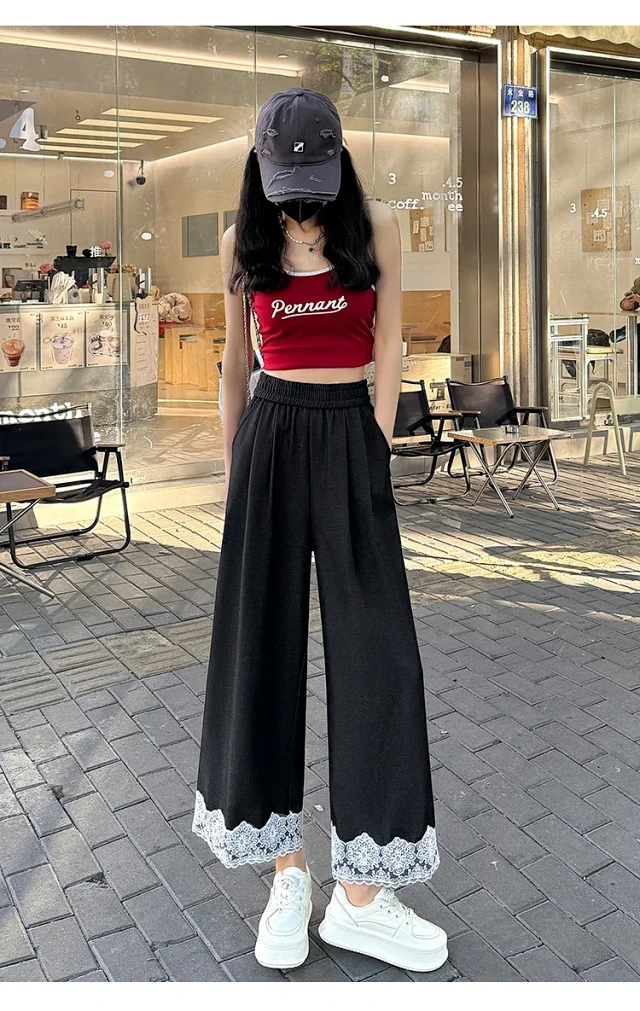 Women's 2025 Spring Lace Wide-leg Pants Detail