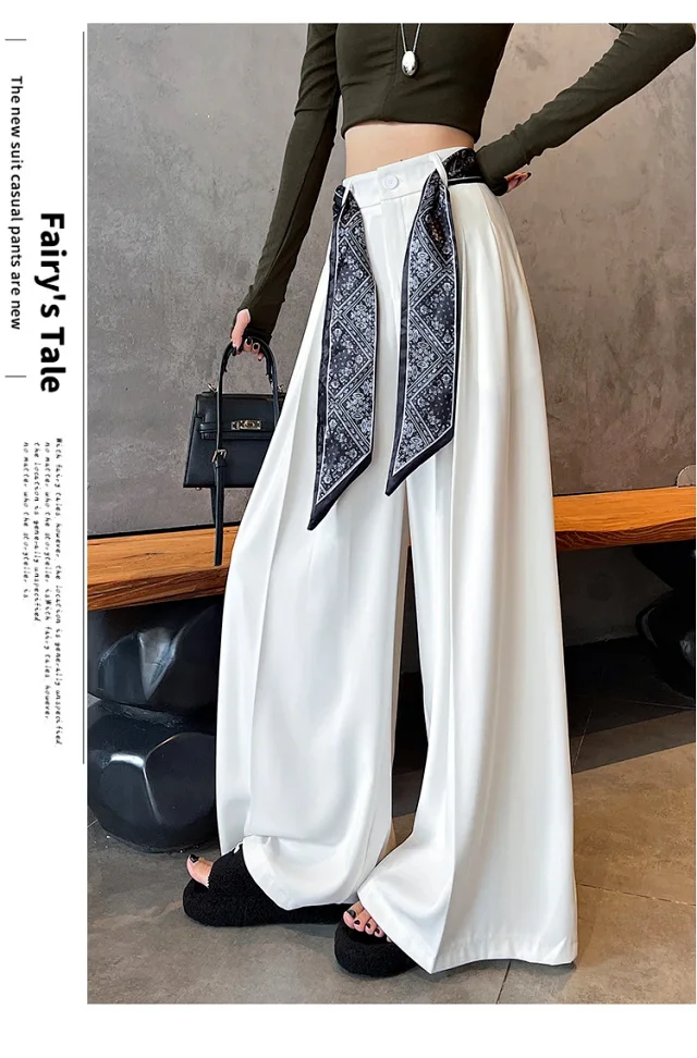 2025 Women's Silk-belted Drapey Wide-leg Pants Detail