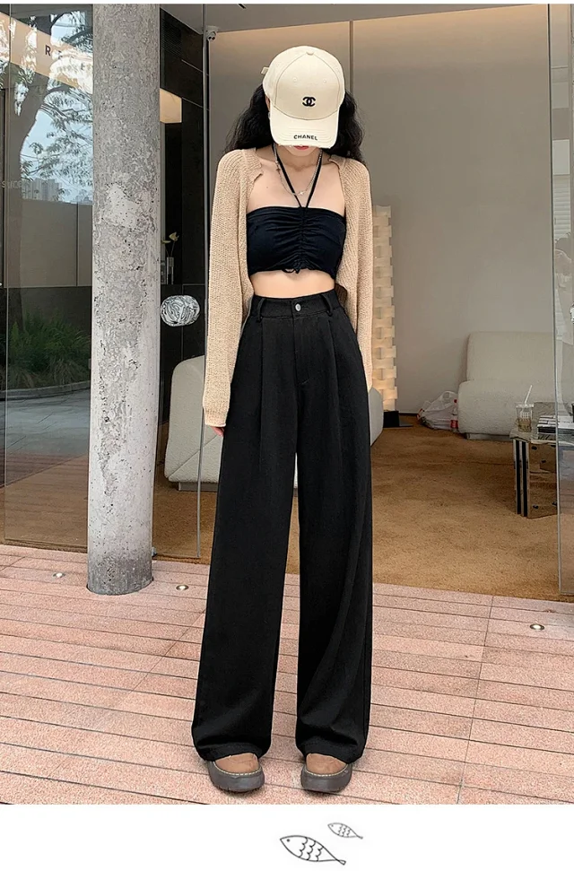 2025 Blue Striped Wide-Leg Pants for Pear-shaped Women Detail