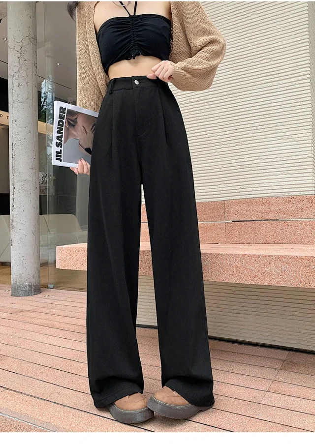 2025 Blue Striped Wide-Leg Pants for Pear-shaped Women Detail
