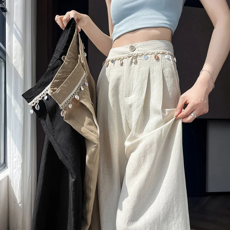 Summer Women's Tencel Linen Wide-Leg Pants