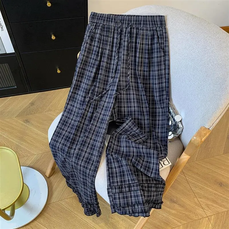 Vintage Waist Tie Plaid Wide-Leg Pants