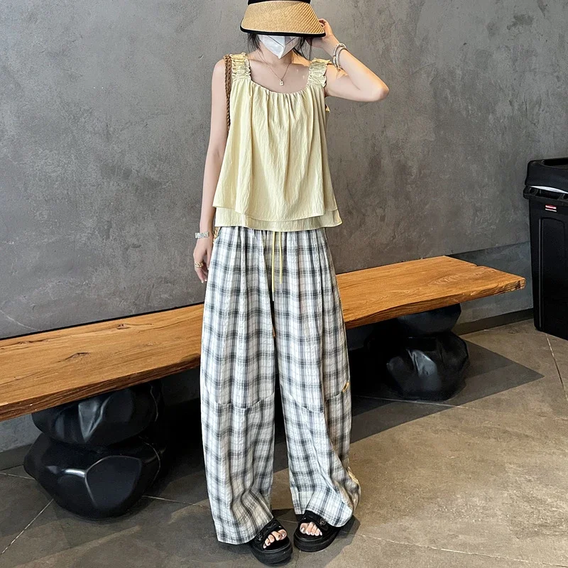 Ladies' Summer Retro Plaid Loose Pants