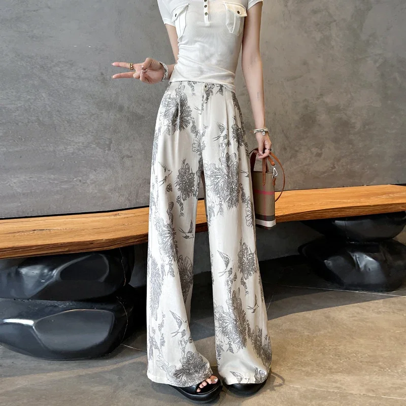 Vintage Ink Print Linen Pants