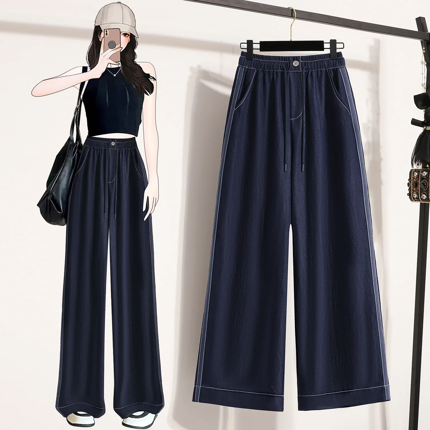 High-waisted Denim Wide Leg Pants