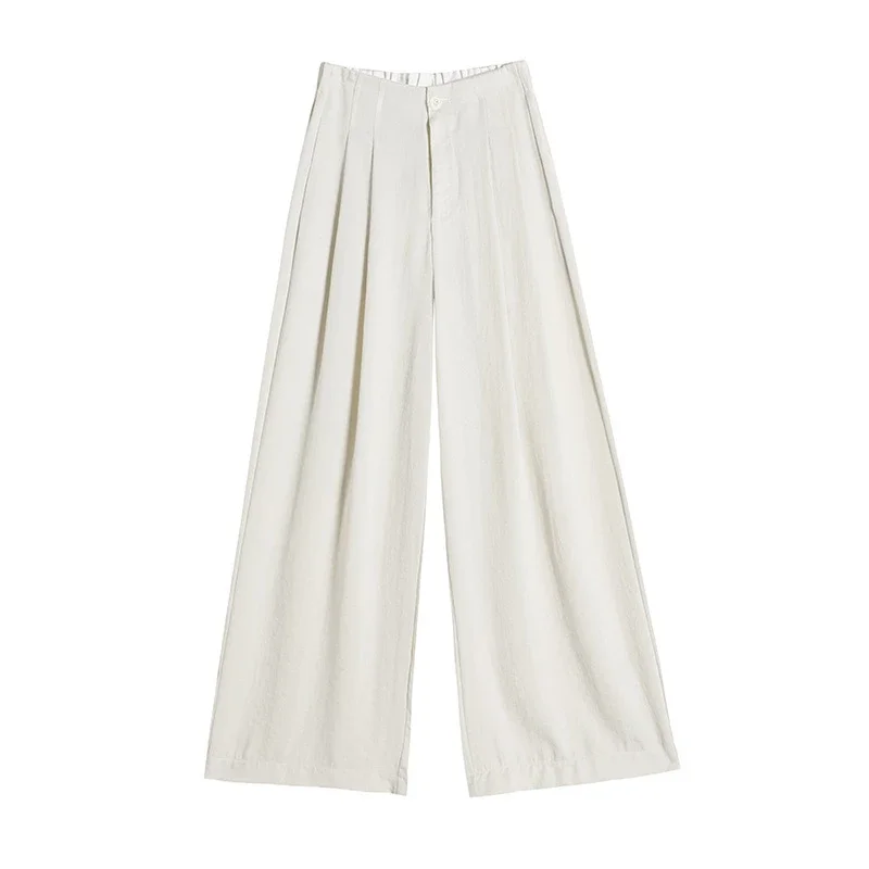 2025 Summer Women's Ice Silk Linen Wide-Leg Pants