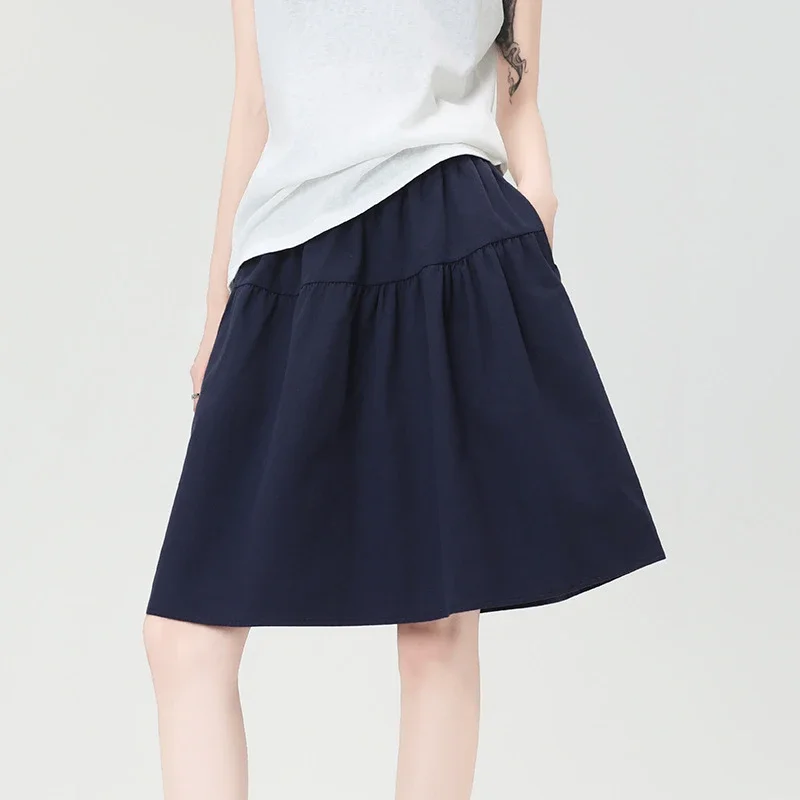 Navy High-Waist A-Line Skirt