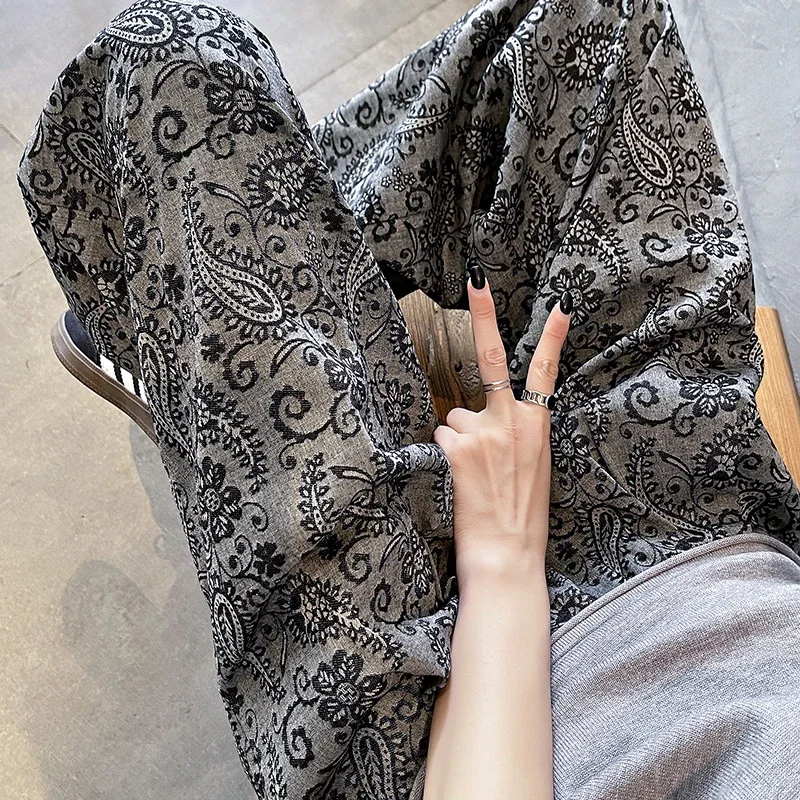Linen Jacquard Wide-Leg Pants for Women
