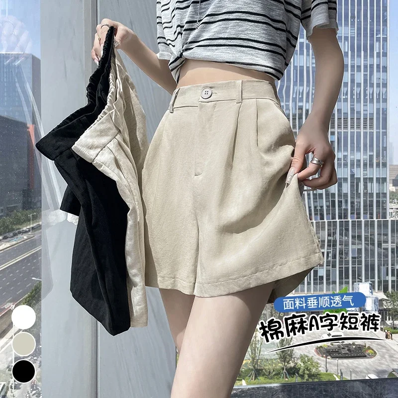 2025 Summer Ice Linen Wide-Leg Shorts for Women