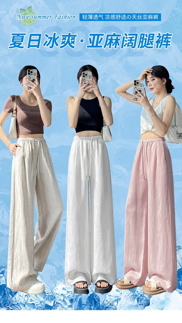 Linen Wide - Leg Pants for Women 2025 Summer Detail