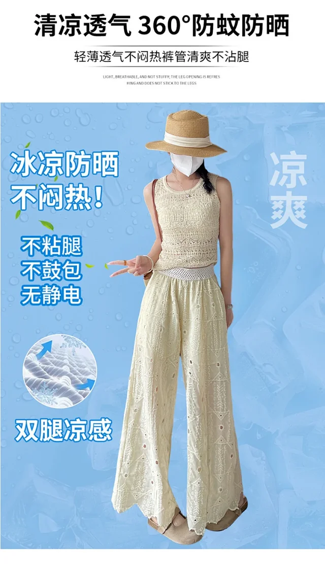 Women's Summer Thin High - End Lace Cropped Pants Detail