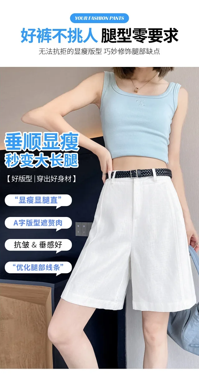 Japanese Retro Linen Suit Shorts for Women Detail