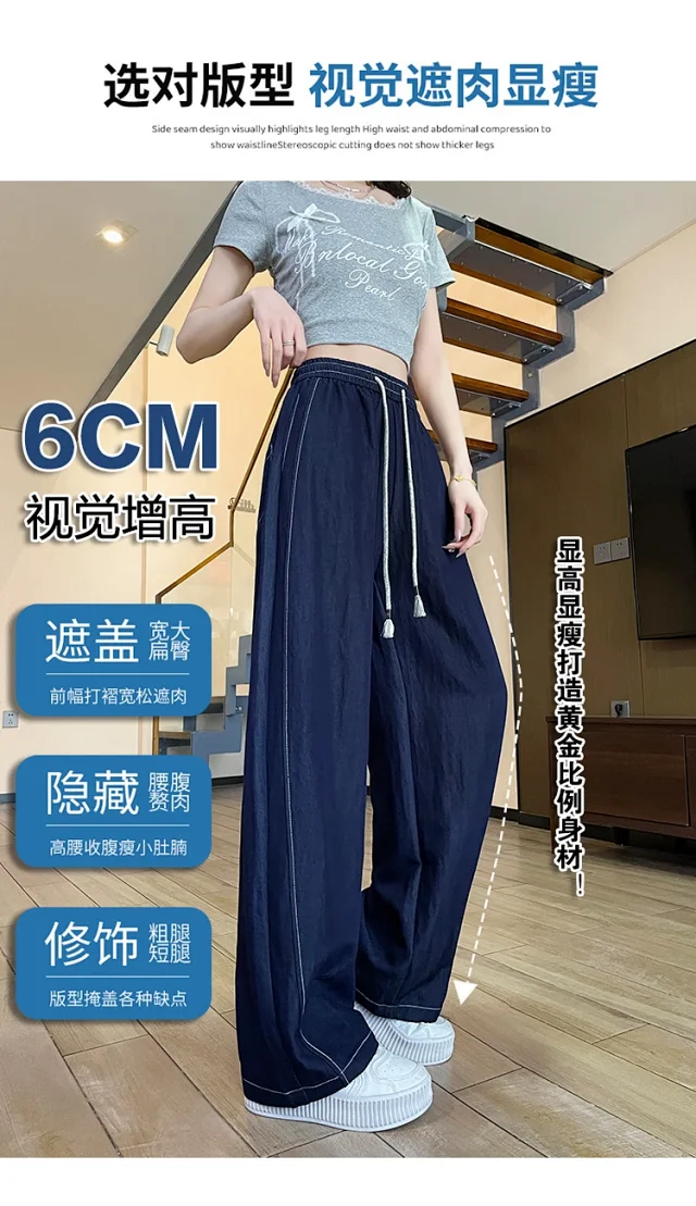 2025 Summer Women's Navy Tencel Wide-Leg Jeans Detail