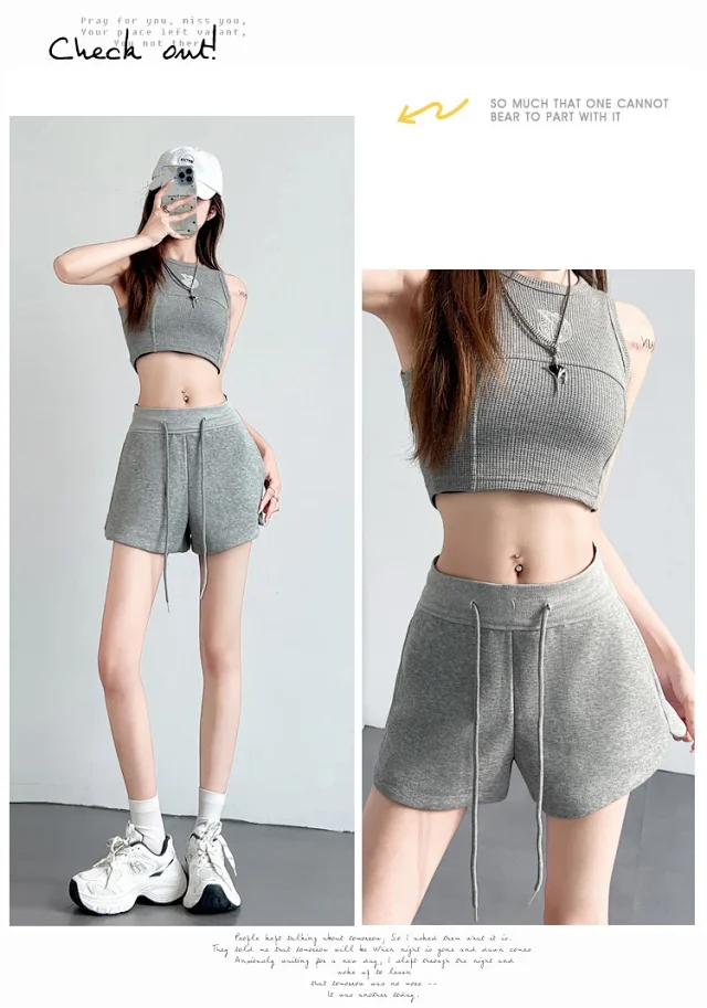 Women's Gray Sport Shorts 2025 Summer Detail