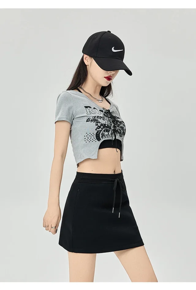 2025 Grey High - Waist A - Line Skirt for Women Detail
