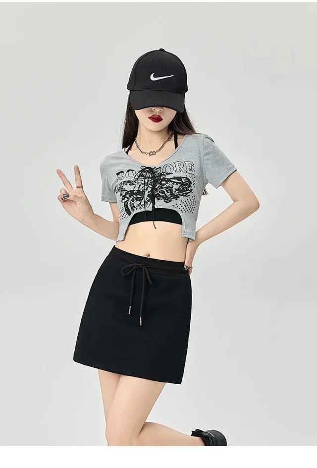 2025 Grey High - Waist A - Line Skirt for Women Detail