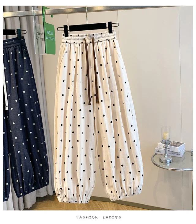 2025 Summer Linen Polka Dot Balloon Pants Detail