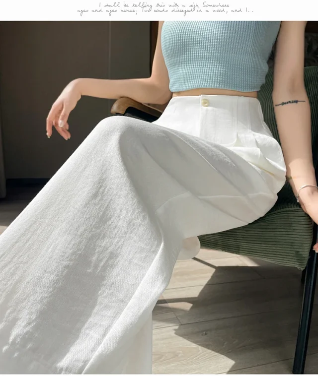 2025 Summer Women's Ice Silk Linen Wide-Leg Pants Detail