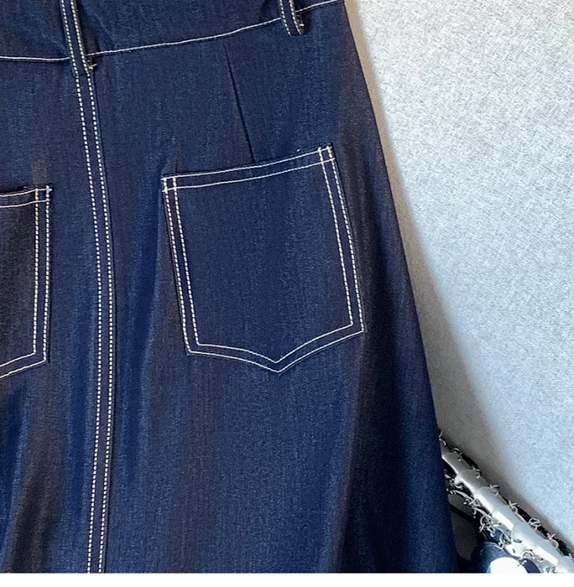 Denim Blue 2025 Tencel Denim Midi A-Line Skirt Detail