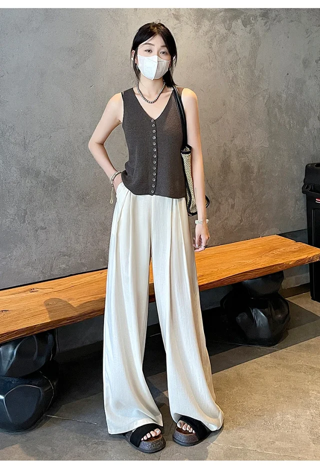 Summer Thin Tencel White Pants Detail