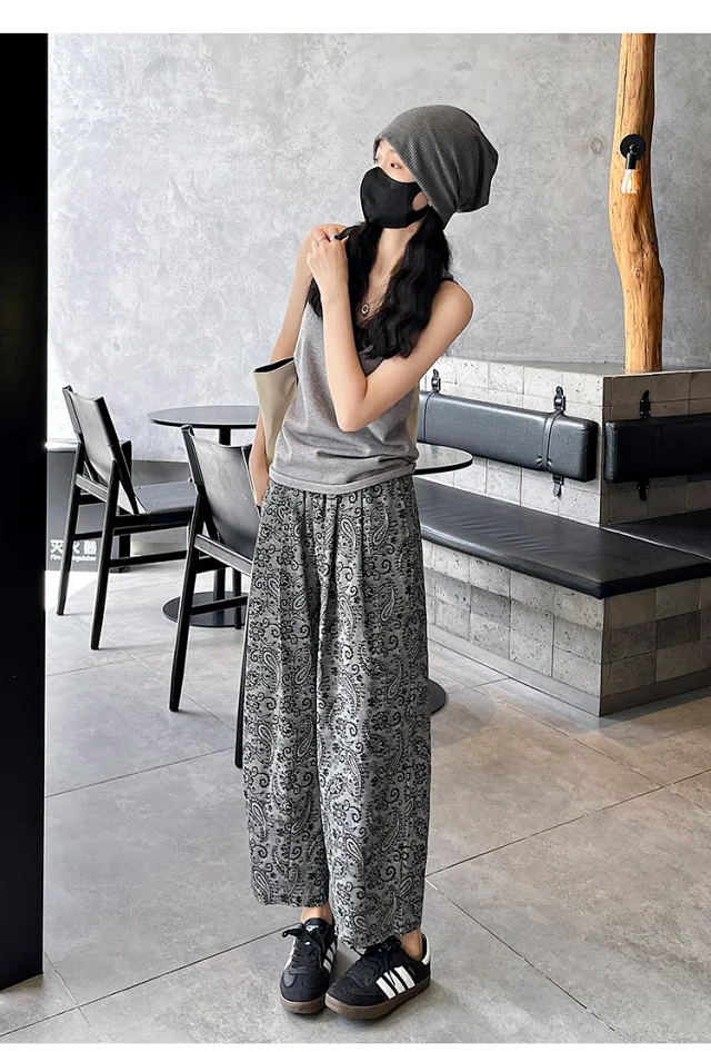 Linen Jacquard Wide-Leg Pants for Women Detail