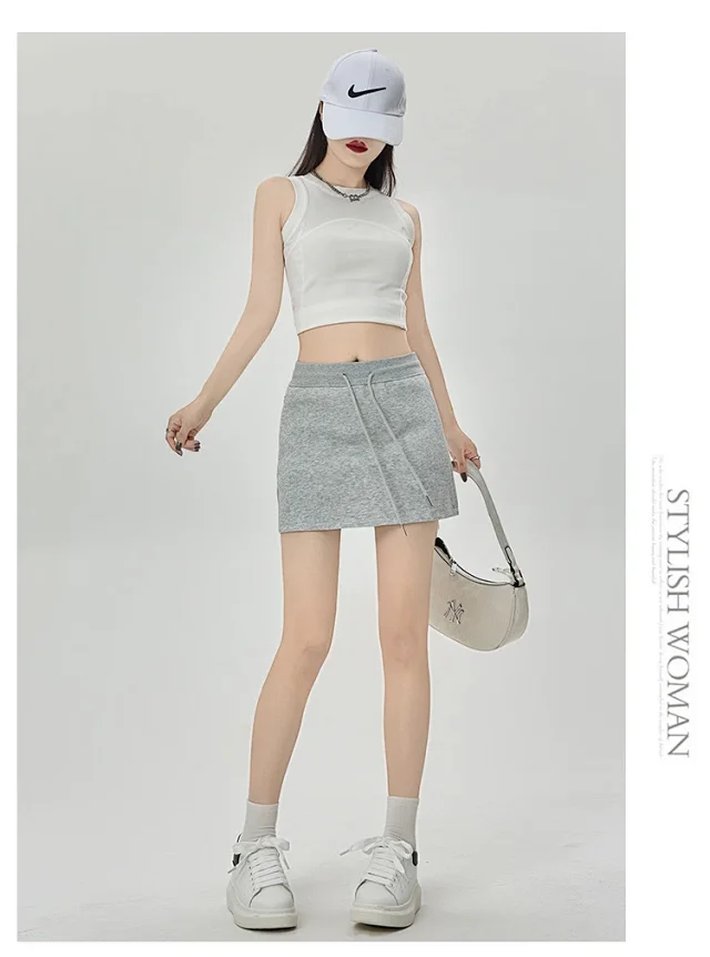 2025 Grey High - Waist A - Line Skirt for Women Detail
