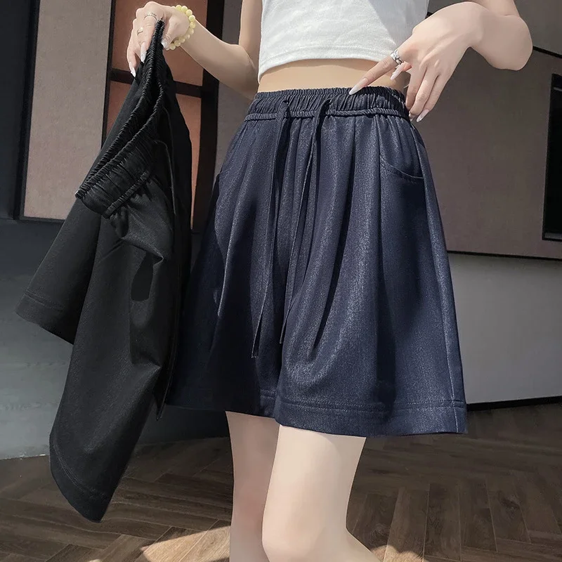 Women's Summer High-waisted Tencel Denim Wide-leg Capris