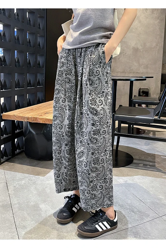 Linen Jacquard Wide-Leg Pants for Women Detail