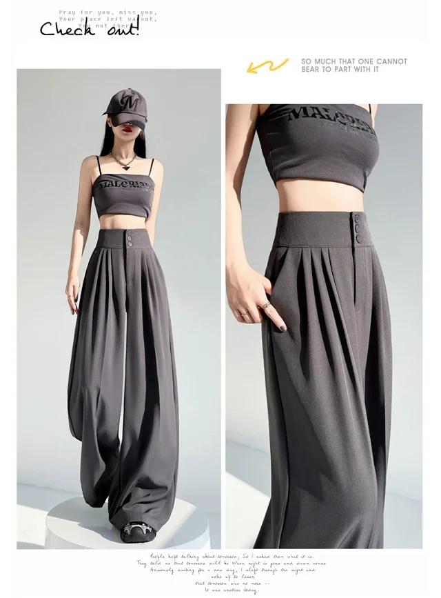 2025 White Wide - leg Ice Silk Trousers for Women Detail