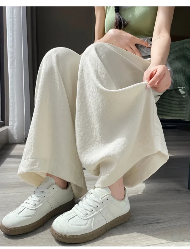 2025 Summer Women's Ice Silk Linen Wide-Leg Pants Detail