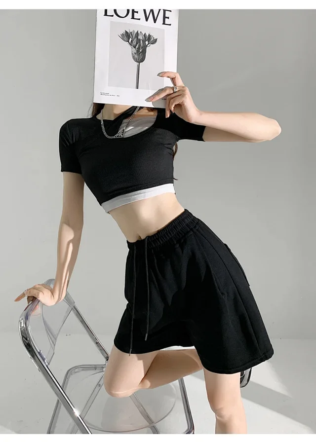 American Retro Wide-leg Casual Shorts Detail