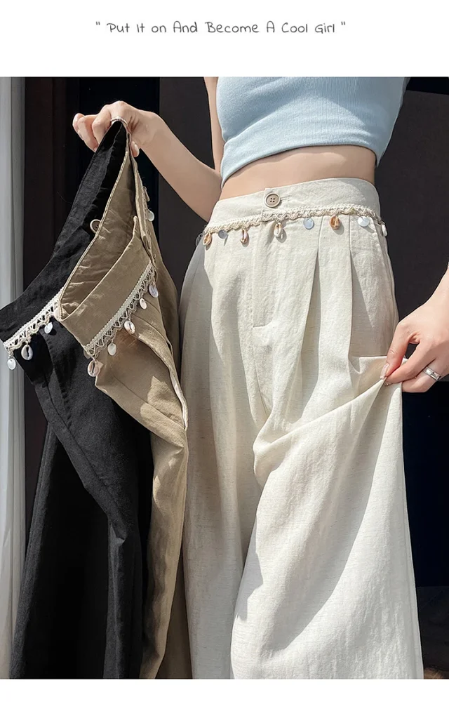 Summer Women's Tencel Linen Wide-Leg Pants Detail