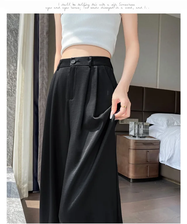 Women's 2025 Summer Ice Silk Acetate Wide - Leg Pants Detail
