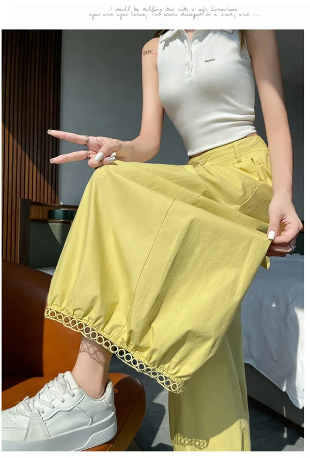 Ice Silk Lace Lantern Pants Detail