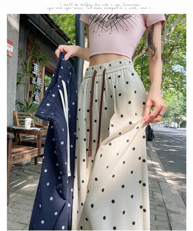 Ice Silk Polka Dot Linen Casual Pants Detail