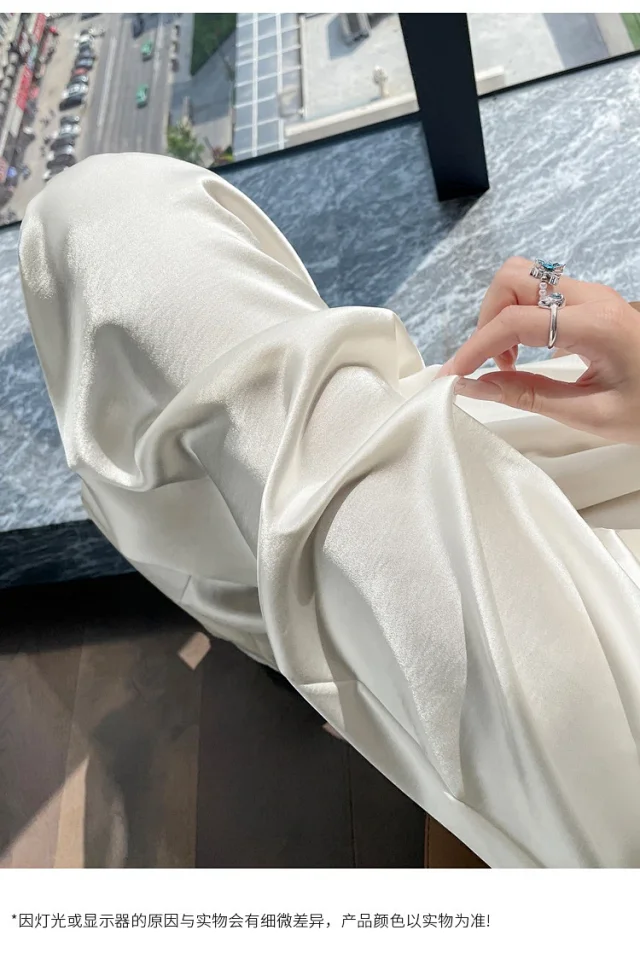 Women's 2025 Summer Ice Silk Acetate Wide - Leg Pants Detail
