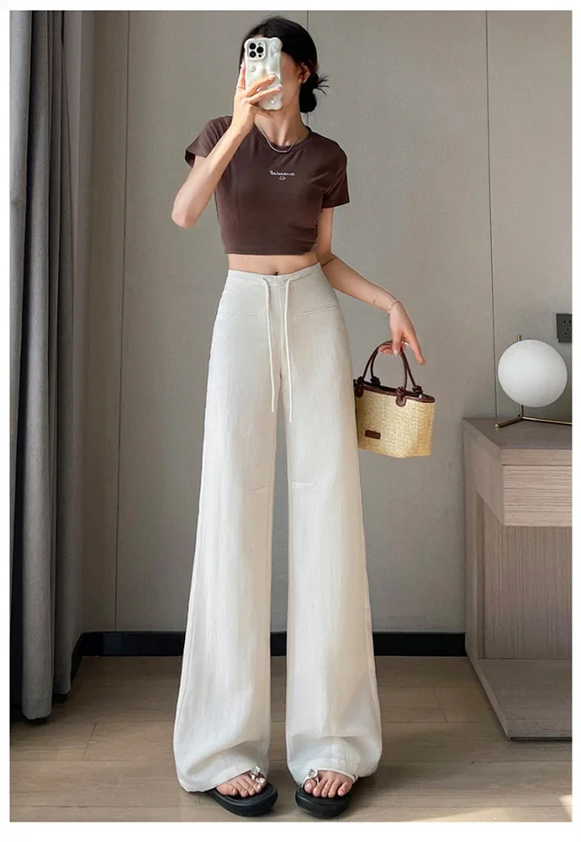 Lyocell Linen Straight Leg Pants for Women 2025 Summer Detail
