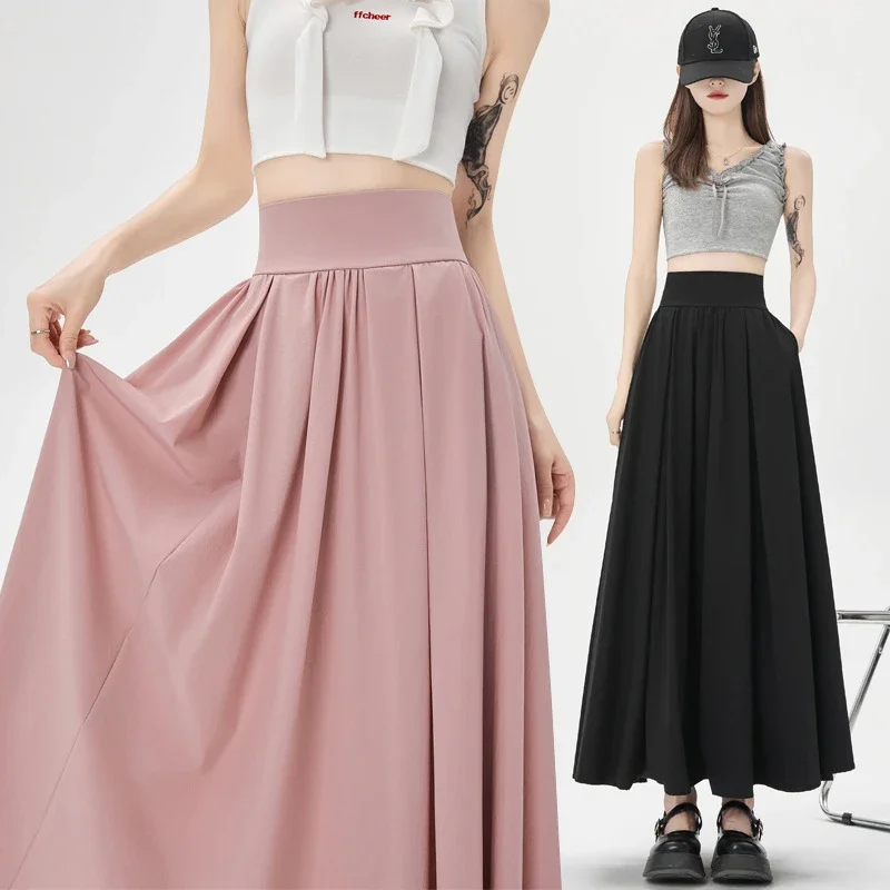 Pink Slimming High-waist A-line Skirt