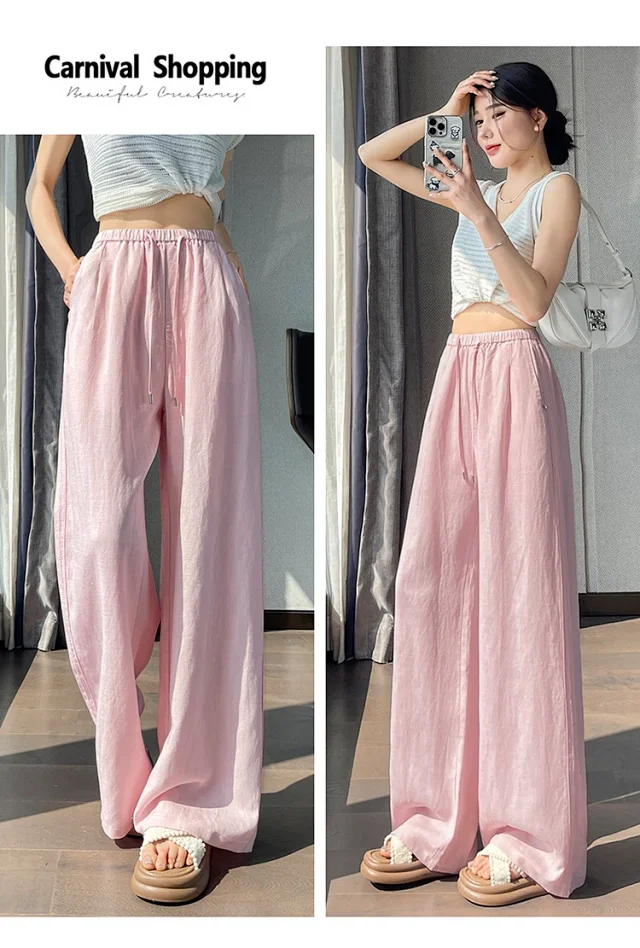 Linen Wide - Leg Pants for Women 2025 Summer Detail
