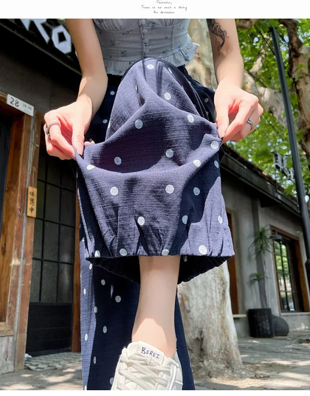 Ice Silk Polka Dot Linen Casual Pants Detail