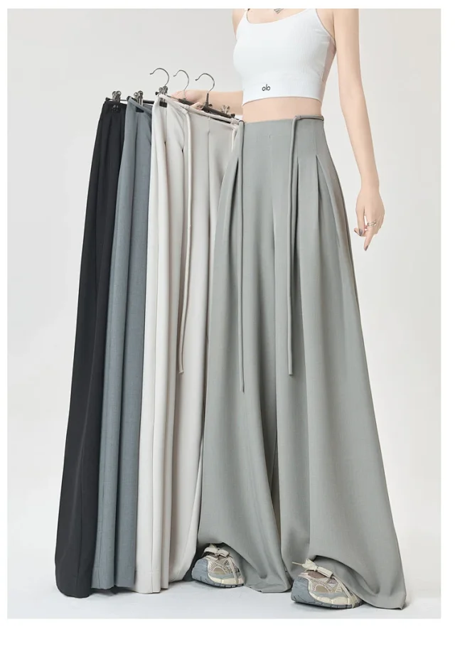 French High-Waist Drawstring Wide-Leg Pants 2025 Summer New Detail