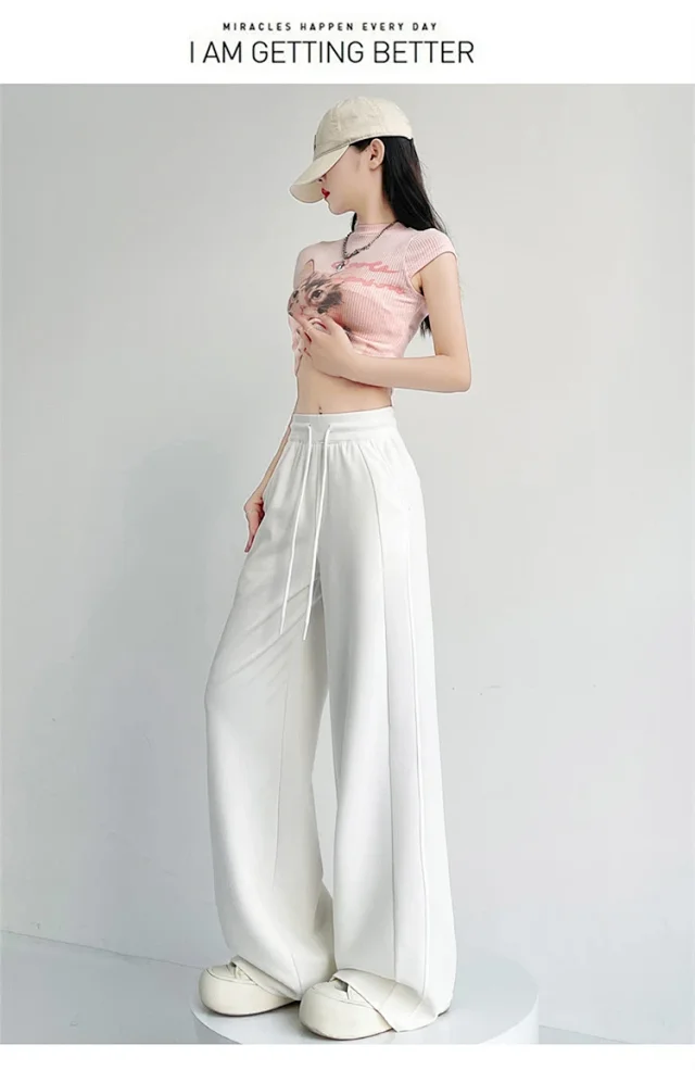 Women's Ice Silk Wide-Leg Trousers for Summer Detail